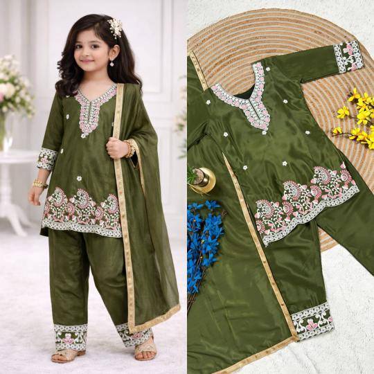 Trending New Ramzan Eid Silk Green Kids fashion clothing in Ahmedabad